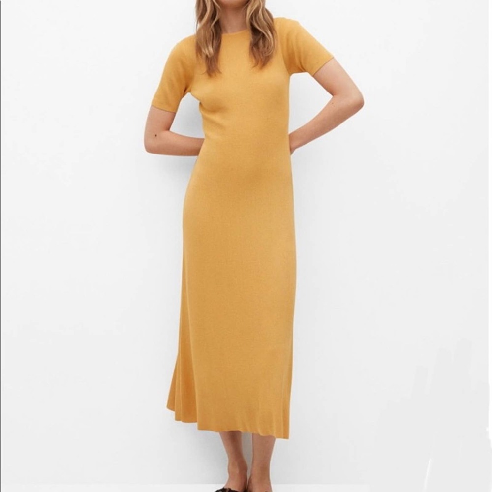 NWT MANGO SIDE SLIT KNIT DRESS I mustard